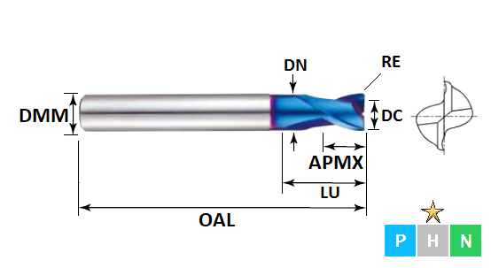 10.0mm 2 Flute Corner Radius Stub Length Pulsar Blue Carbide Slot Drill